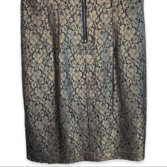 T Tahari Gold Metallic Floral Crochet Overlay Dress - Picture 7 of 7
